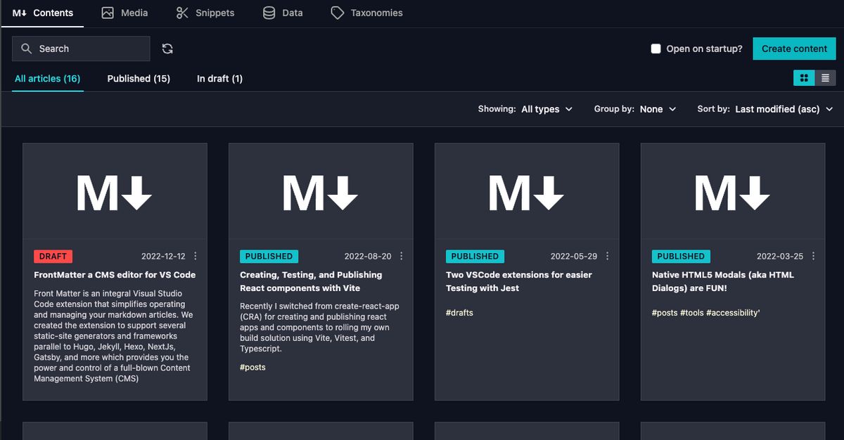 front matter dashboard